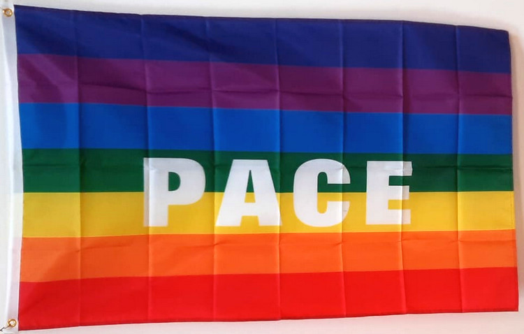 Friedensfahne mit Aufdruck PACE-Fahne Friedensfahne mit Aufdruck  PACE-Flagge im Fahnenshop bestellen