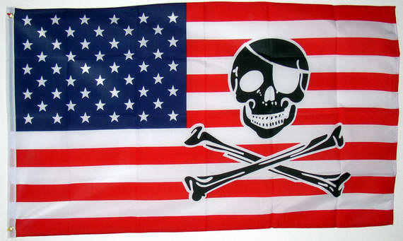 Piratenflagge Totenkopffahne - ca. 45x30 cm - mit Holzstab