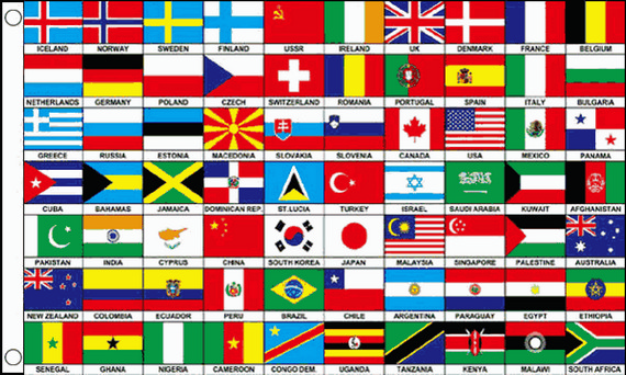 Flagge mit 70 Nationen-Fahne Flagge mit 70 Nationen-Flagge im