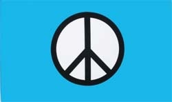 Friedensfahne blau mit PEACE-Zeichen-Fahne Friedensfahne blau mit  PEACE-Zeichen-Flagge im Fahnenshop bestellen