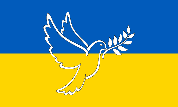 Flagge Ukraine mit Friedenstaube in der Qualität Sturmflagge-Fahne